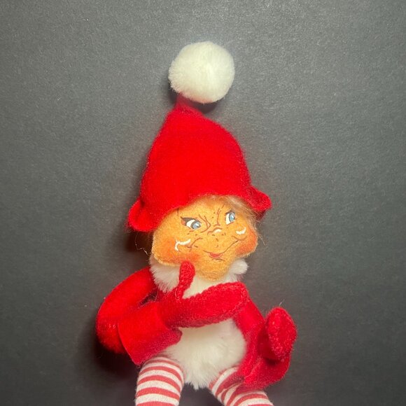 Annalee Posable Red & White Striped Fabric Christmas Elf on a Shelf Figure 9.5" - Picture 2 of 4
